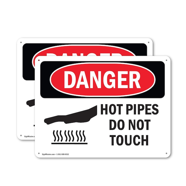Signmission Hot Surface Sign, 7 in H x 10 in W, Plastic, Hot Pipes Do Not Touch OS-2PACK-DS-P-710-L-1362 - main